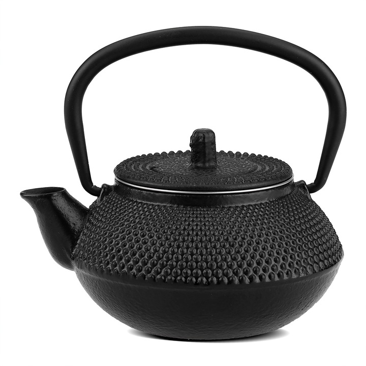 Jormftte 300ml öntöttvas teáskanna kivehető infúzorral, ergonomikus kialakítás, hőtartó képesség, fekete szín