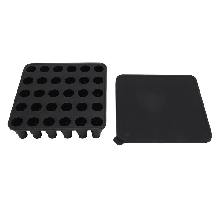 Jormftte jégkockakészítő forma fedővel, 30 kocka, szilikon, fekete