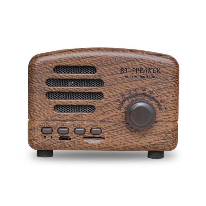 Boxa Bluetooth retro, Sunmostar, culoare maro, dimensiuni 93x70x59mm, portabila