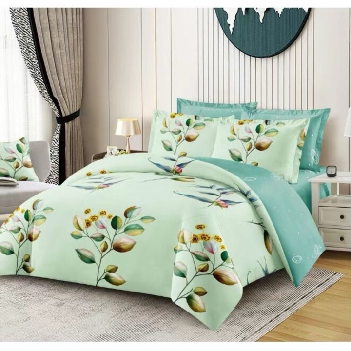 Lenjerie de pat dublu, 6 piese, 2 persoane, 180x200 cm, imprimeu, multicolor, M1