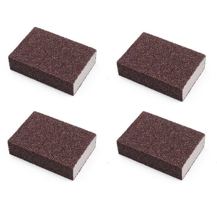 Set 4 bureti de slefuit din spuma, Sunmostar, 80-100 mesh, culoare maro, dimensiune 100x70x25mm