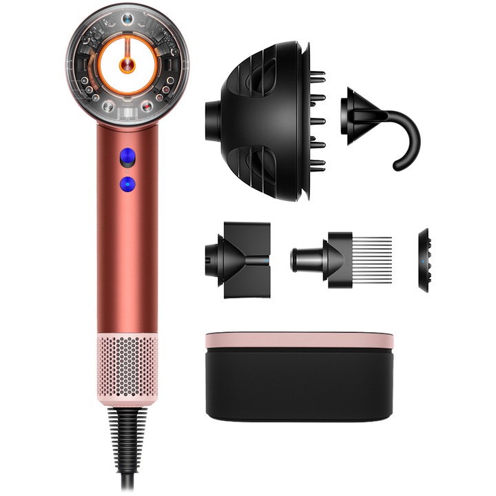 Сешоар Dyson Supersonic Nural HD16 561725-01, 1600 W, 3 степени на скорост, 4 степени на температура, бързо и интелигентно сушене, Strawberry Bronze/Blush Pink
