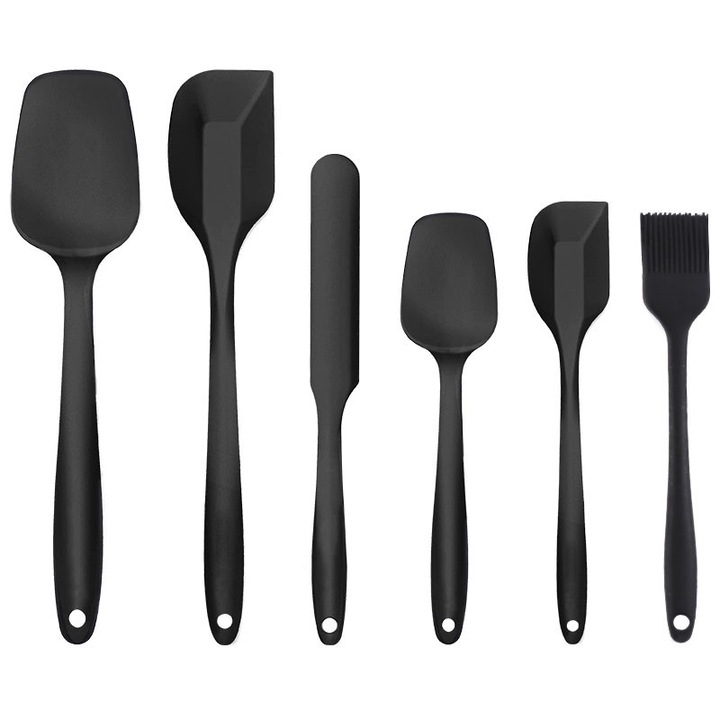 Set de 6 spatule din silicon, XINGGUI, rezistente la caldura, negru
