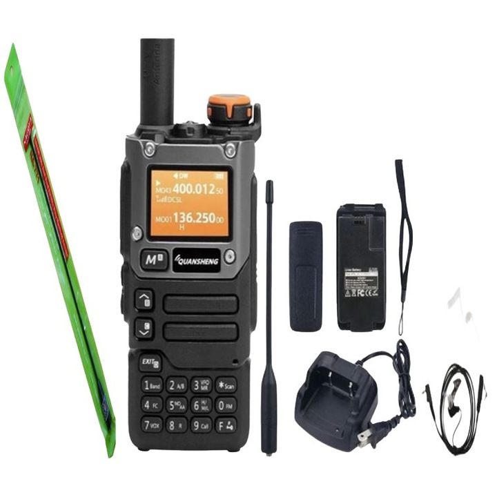 Set Statie radio Quansheng K6/UV-K5(8) Profesionala, Antena Nagoya NA771 cu castig 2.15dBi si 10W, Hands Free model THK®, Rezistenta la apa si praf, dual band, UHF/VHF/Marina/Aeronautica, negru, Airsoft, Drumetii