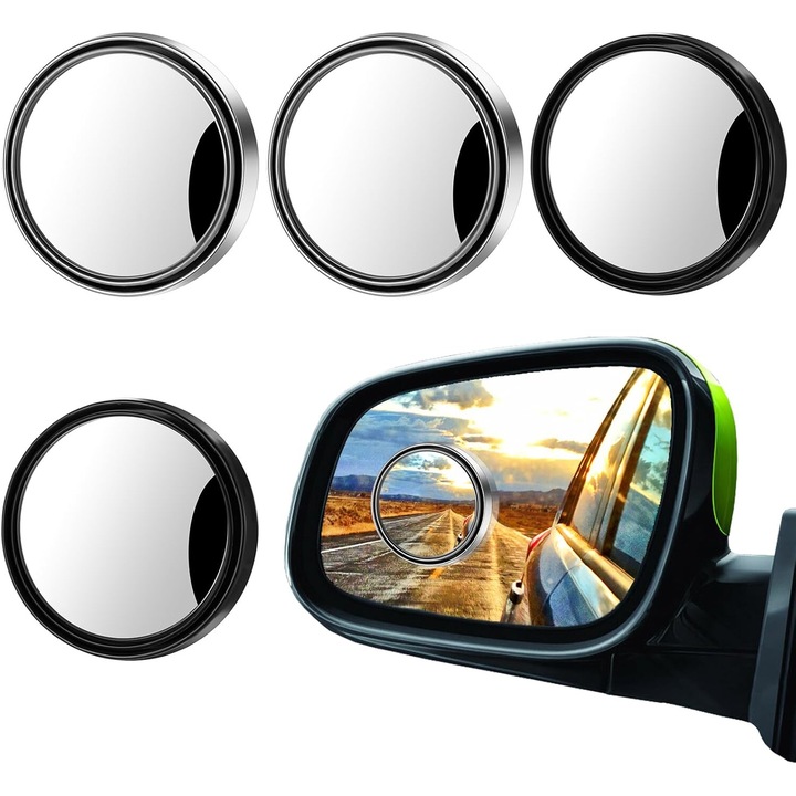 Set 4 Oglinzi Convexe pentru Puncte Moarte, XINGGUI, 2 inch, Sticla HD, Ajustabile 360°