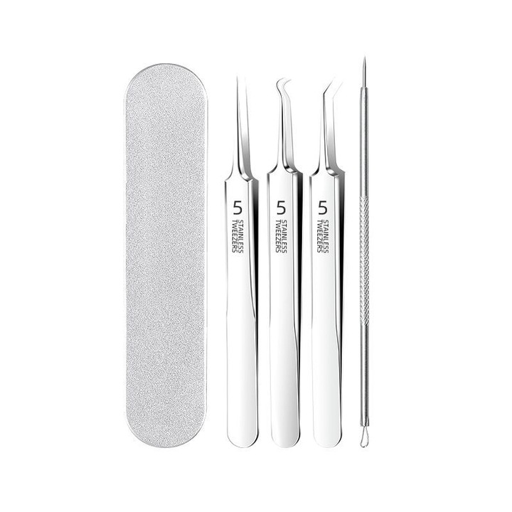 Set de 4 Pensete Profesionale pentru Indepartarea Comedoanelor XINGGUI, Otel Inoxidabil