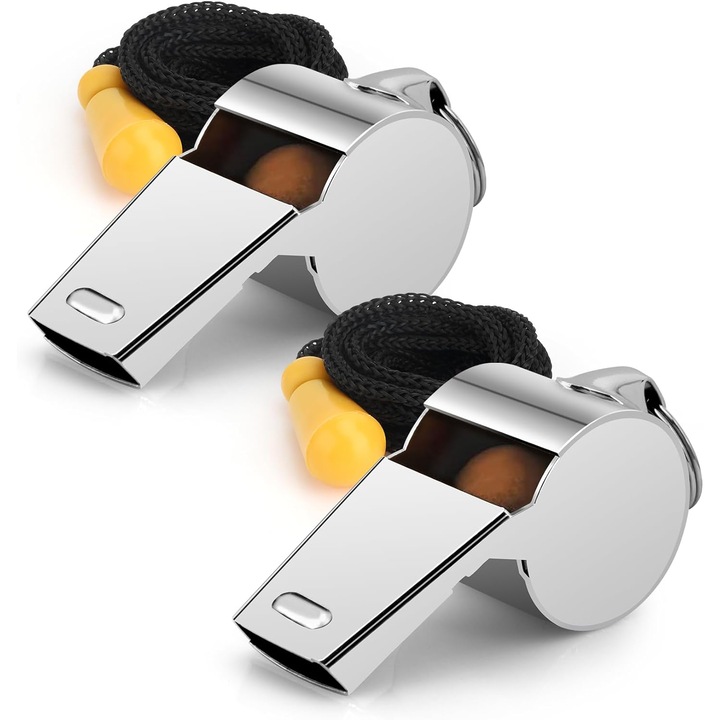 Set 2 fluiere din otel inoxidabil, XINGGUI, sunet puternic, dimensiune 1.8"x0.7"