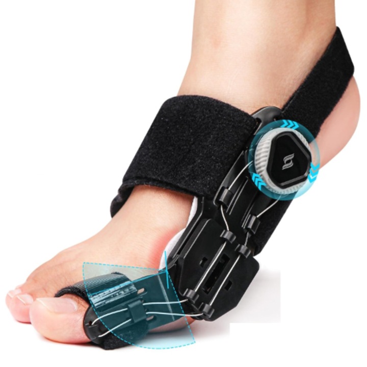 Corector Ortopedic Monturi, MzcrJosv®, Hallux Valgus, Cu atela reglabila, Curea anti-alunecare si Buton, Unisex, pentru Ameliorarea durerii si Tratare monturi la deget mare picior, Negru