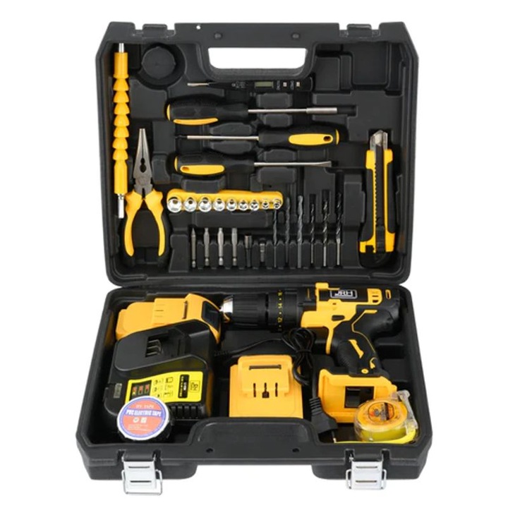 Trusa Bormasina cu 2 Acumulatori 36V si Percutie, Autofiletanta cu 30 de Accesorii