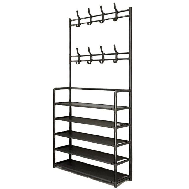 Suport pentru Incaltaminte si Cuier - Design Modern si Functionalitate in Organizarea Hainelor si Accesoriilor, 171x60x26.5 cm, Negru