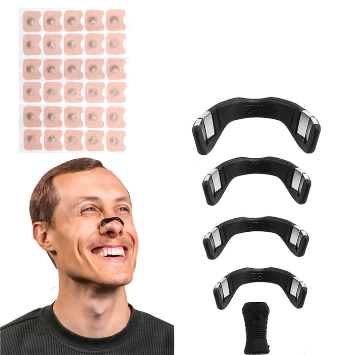 Dilatator Nazal Miraza, Antisforait, Mareste Capacitatea Respiratorie, Ajuta cu Deviatia de Sept, 60 de Plasturi, Marimi Diferite pentru Orice Tip de Nas, Impermeabil, Usor, Confortabil, Negru