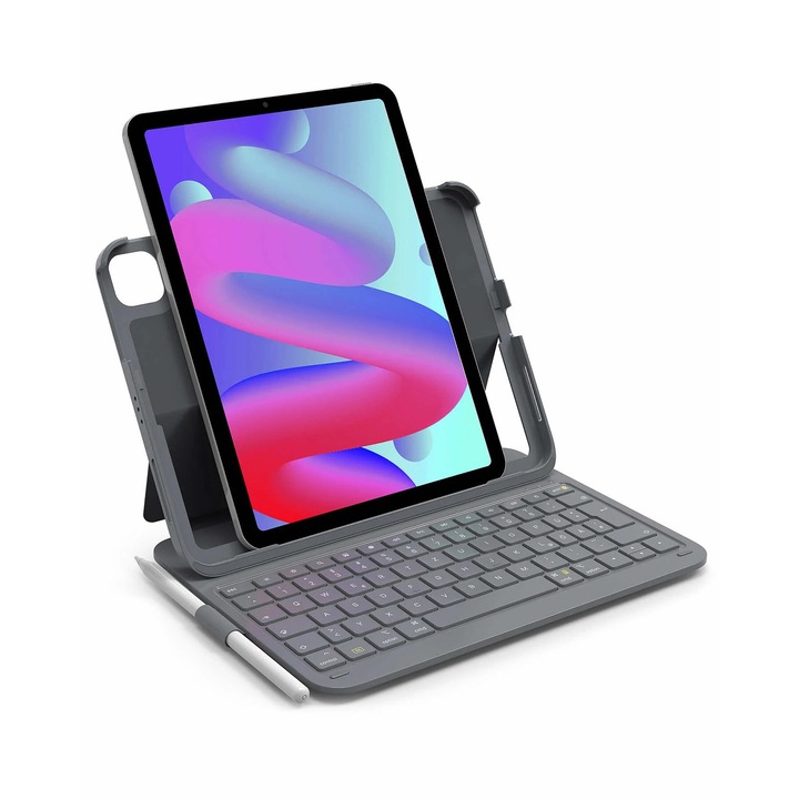 Husa cu tastatura Ultra slim cu tastatura pentru iPad 10, iPad Air 6, iPad Air 5/4, iPad Pro 11 4/3/2/1, 7 cu iluminare de fundal color, cu suport pentru pix