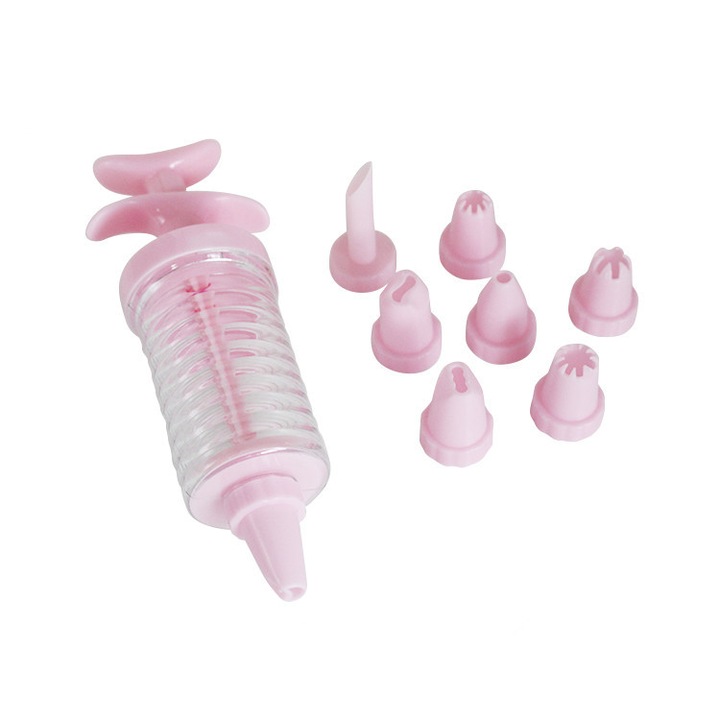 Siringa de decorare cu 8 duze, presa pentru biscuiti, aparat de churros, siringa pentru gogosi, recipient transparent