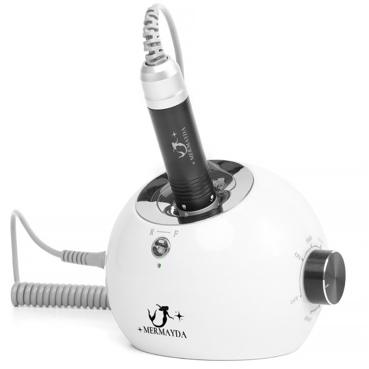 Freza electrica unghii profesionala, 35.000RPM, Mermayda, Model Ioana, Alb