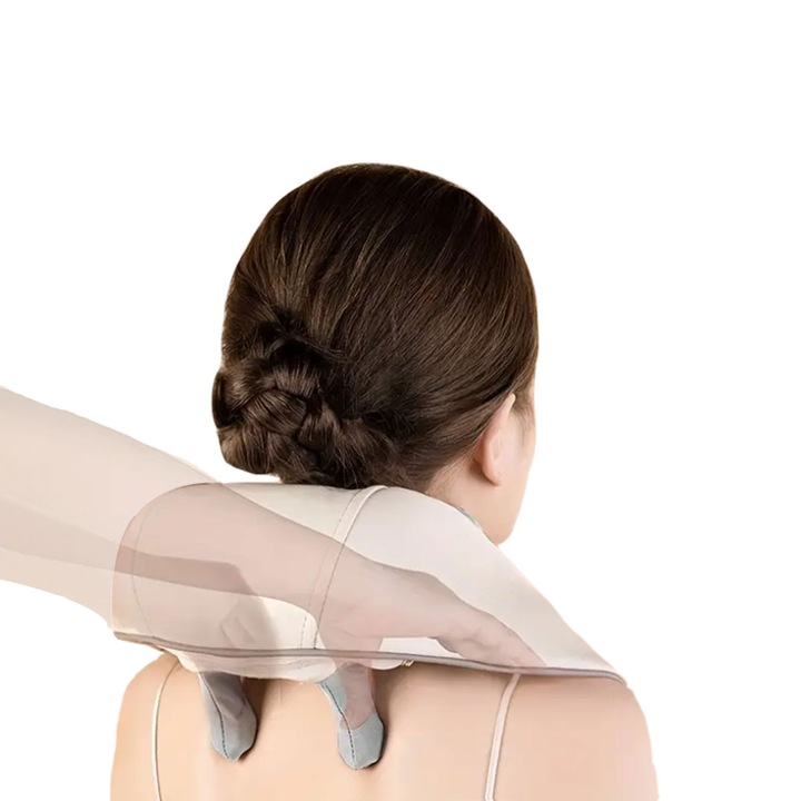 Elektromos masszírozó, Shiatsu nyak- és hátmasszázs, melegítéssel, 6 masszírozófej, bézs