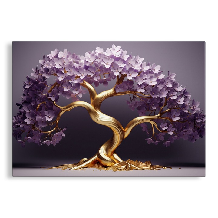 Tablou Canvas, Prosperitate, Copac Inflorit, Violet 70x100 cm