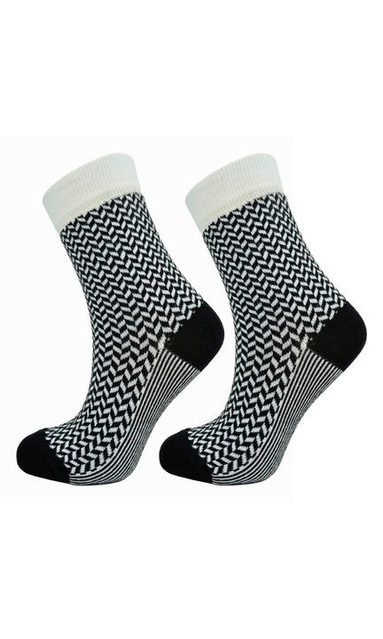 Sosete de Dama, Set 10 perechi Bumbac, Model Jacard, Alb-Negru, Multicolor, 36-39