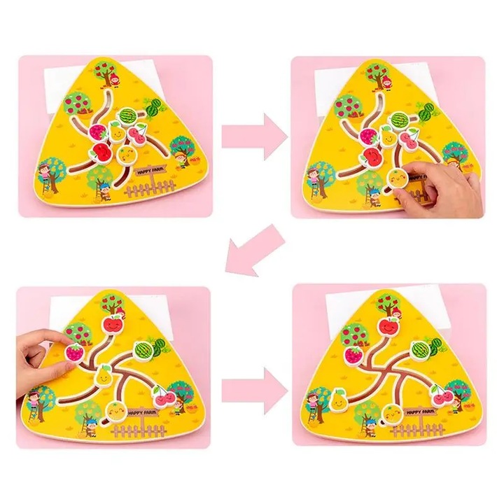 Joc educativ din lemn, labirint fructe si copaci, dimensiune 24cm x 23cm x 4cm, REC2935