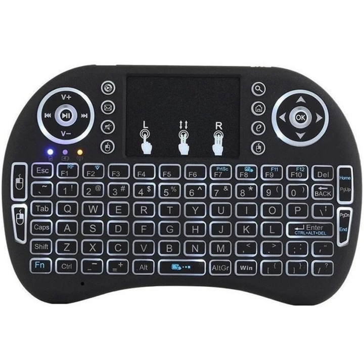 Mini vezeték nélküli billentyűzet i8 érintőpaddal és háttérvilágítással – Ideális Android Smart TV Box-hoz, számítógéphez vagy tévéhez távolról, QWERTY billentyűzettel és beépített érintőpaddal a prezentációkhoz és az egyszerű internetböngészéshez
