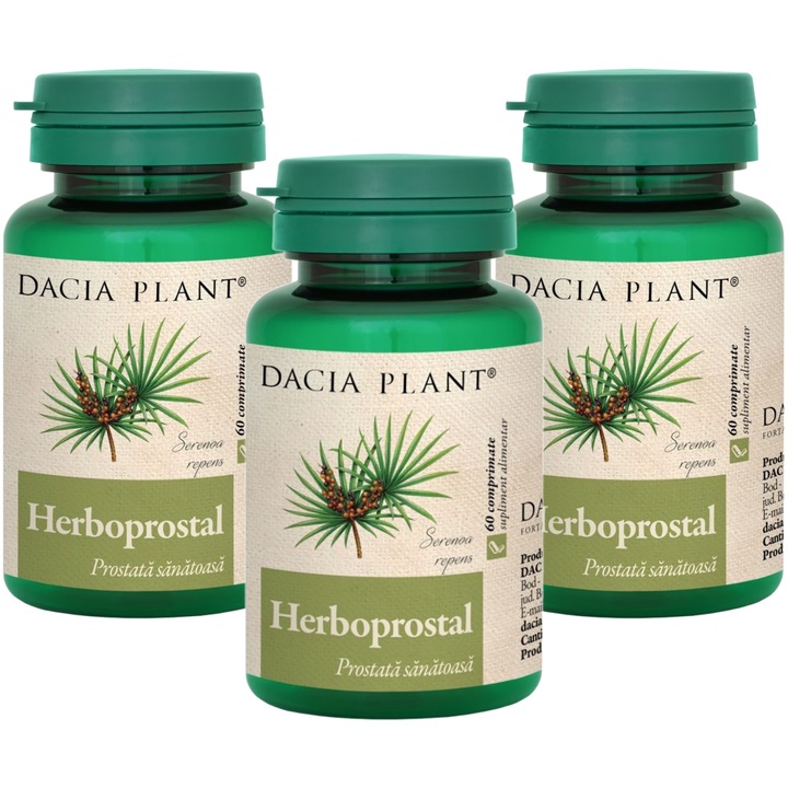 Pachet HerboProstal "Prostata sanatoasa" formula forte cu Saw palmetto, Urzica, Pufulita, Pygeum african, 3x60cp, Dacia Plant