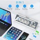 Prelungitoare 8-in-1, Poisoon®,4 prize, 1 USB-A, 2 USB-C, Buton ON/OFF,3680W/16A,220V-250V, protectie la supratensiune, protectie copii，Protectie la supracurent，Protectie la supracurent，cu LED，Lumina de veghe，1.5m，Alb/Gri