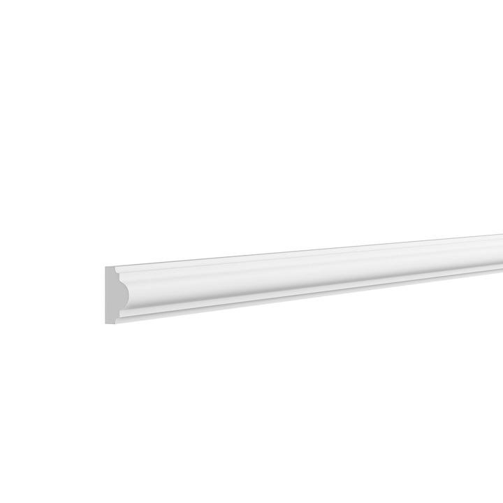 Brau decorativ din polimer rigid Renovum, RM25-12, material durabil HDPS, 25x12x2000 mm, lavabil, alb