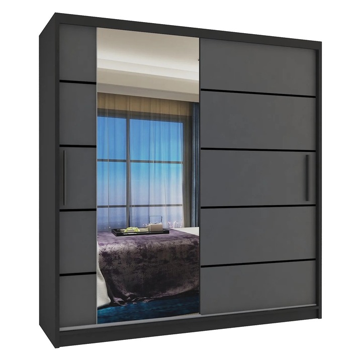 Dulap Verona MBP glisant cu oglinda SERTARE 158 cm Negru Gri