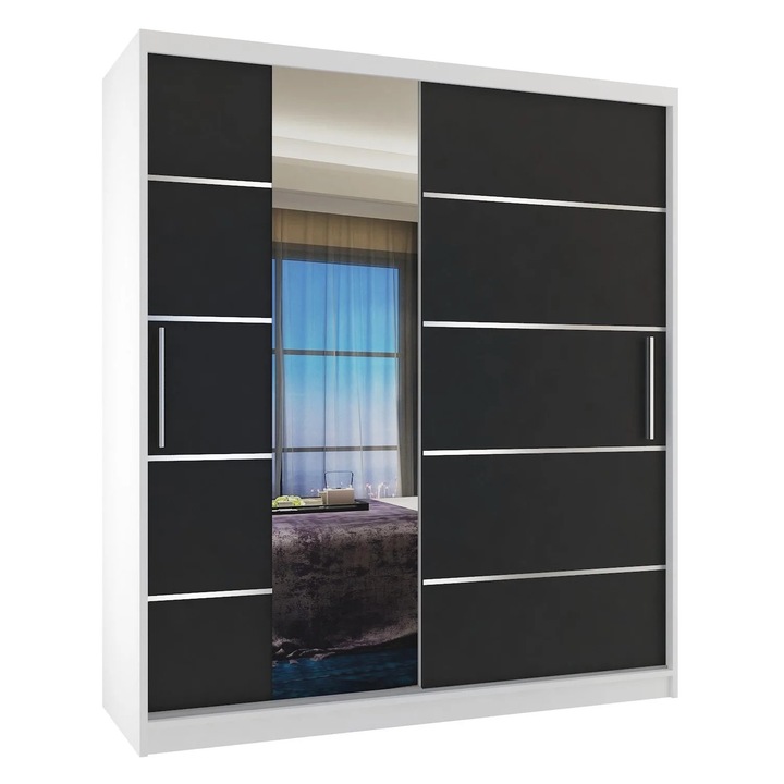 Dulap Verona MBP glisant cu oglinda SERTARE 133 cm Alb Negru