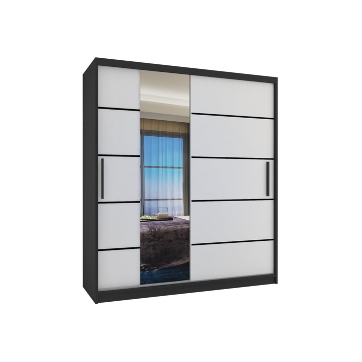 Dulap Verona MBP glisant cu oglinda SERTARE 133 cm Negru Alb