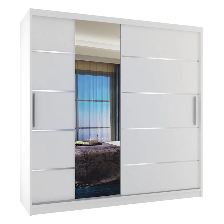 Dulap Verona MBP glisant cu oglinda SERTARARE 200 cm Alb