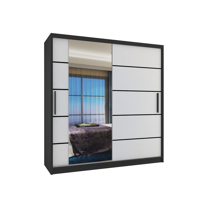 Dulap Verona MBP glisant cu oglinda SERTARE 158 cm Negru Alb
