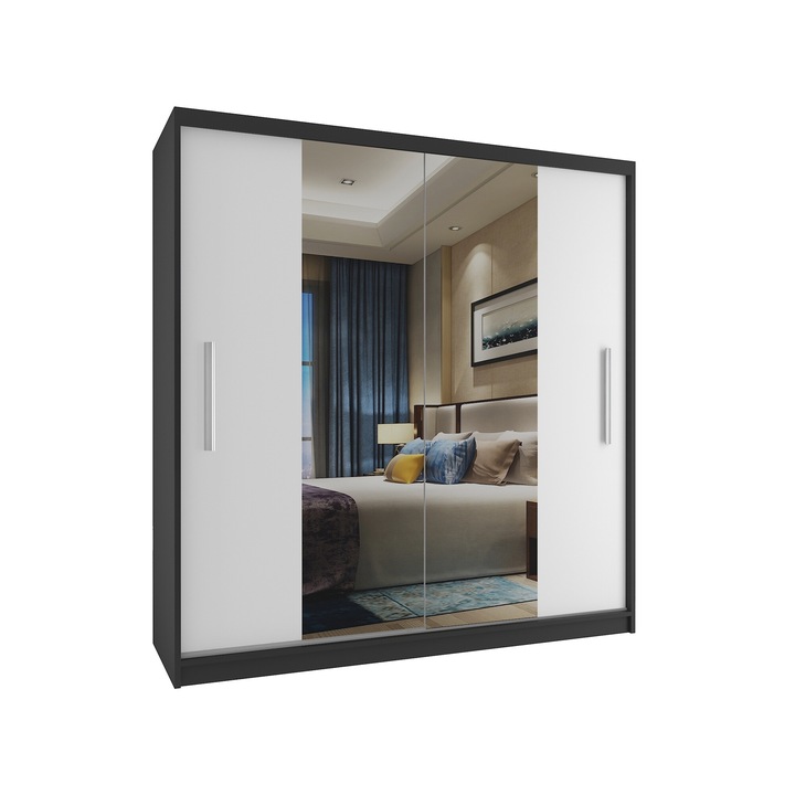 Dulap Verona ME glisant cu oglinda 158 cm Negru Alb