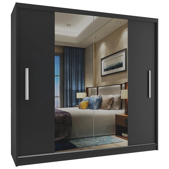 Dulap Verona ME glisant cu oglinda 200 cm Negru