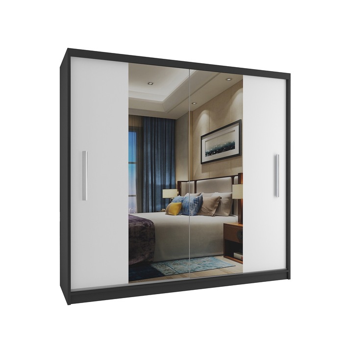 Dulap Verona ME glisant cu oglinda 200 cm Alb-negru