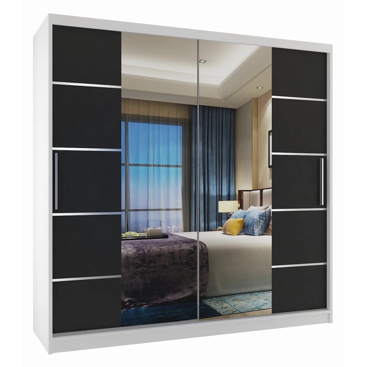 Dulap glisant Belini Verona, 2 usi, 2 sertare, alb, 200x60x216 cm