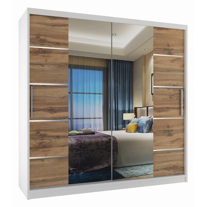 Sifonier glisant Belini Verona, 2 usi, 2 sertare, alb, 200x60x216cm