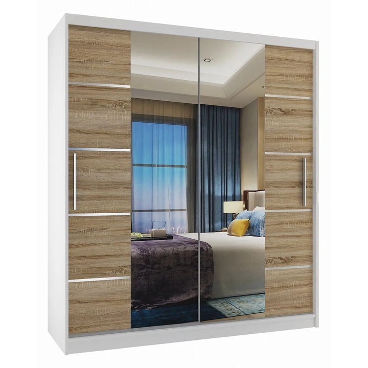 Verona ME eltolható szekrény tükrös Fiókok 133 cm Sonoma fehér tölgy