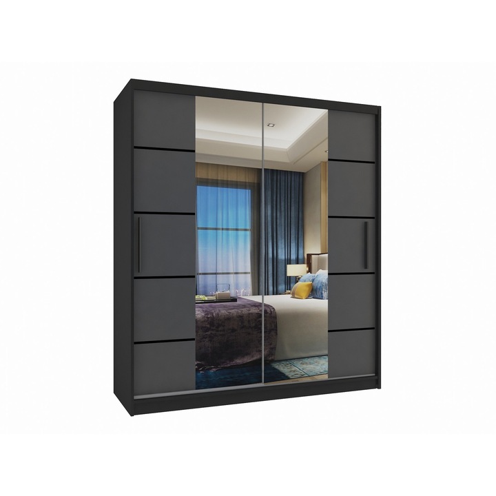Dulap Verona ME glisant cu oglinda SERTARARE 133 cm Negru Gri