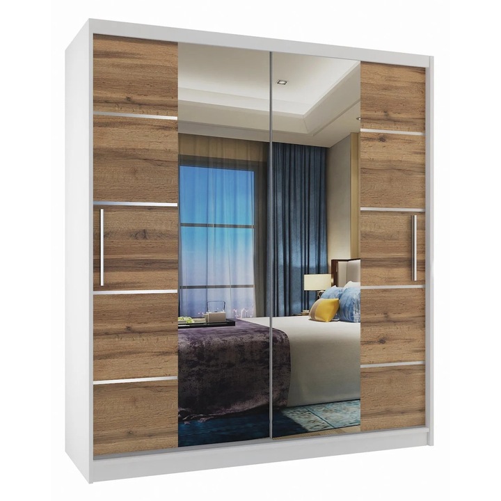 Sifonier glisant Belini Verona, 2 usi, 2 sertare, alb, 133x216x60cm