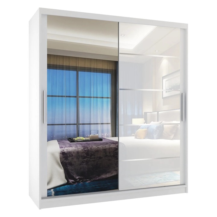 Dulap glisant Belini Verona, 2 usi, 2 sertare, alb, 133x216x60 cm