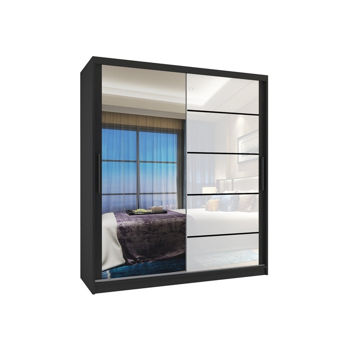 Dulap Verona MGB glisant cu oglinda SERTARE 133 cm Negru Alb