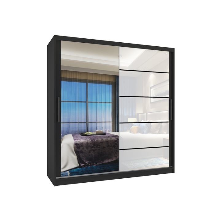 Dulap Verona MGB glisant cu oglinda SERTARE 158 cm Negru Alb