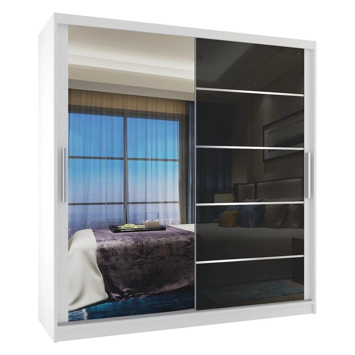 Dulap Verona MGB glisant cu oglinda SERTARE 158 cm Alb Negru