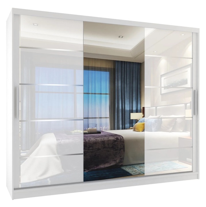 Dulap Verona MGB glisant cu oglinda SERTARARE 232 cm Alb