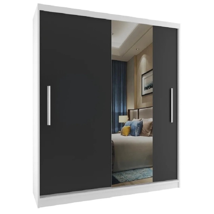 Dulap Verona MSE glisant cu oglinda 158 cm Alb Negru