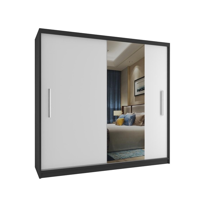 Sifonier glisant Belini Verona, 2 usi, 200x60x216cm, Eco Wood, alb/negru