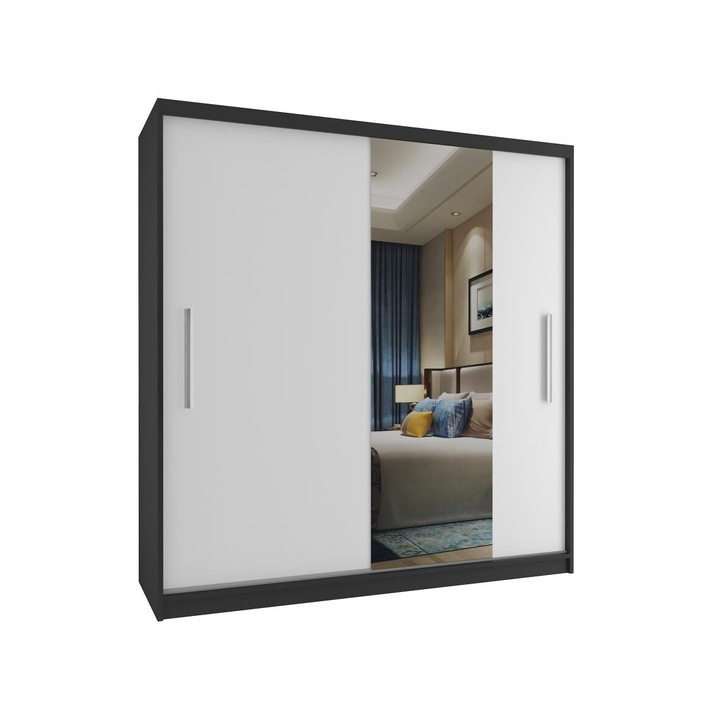 Dulap Verona MSE cu oglinda 158 cm Negru Alb