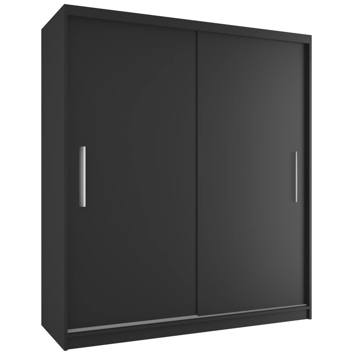 Dulap glisant Belini Verona, 2 usi, 2 bare haine, 4 rafturi, negru, 158x60x216cm