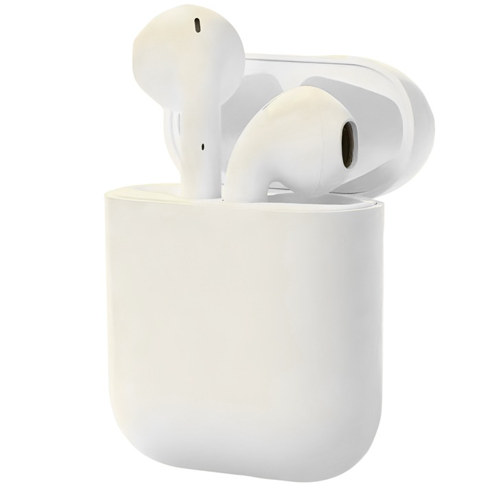 Casti wireless Macvi® Freepods i18, Bluetooth 5.0, Touch Control, HiFi Sound, alb