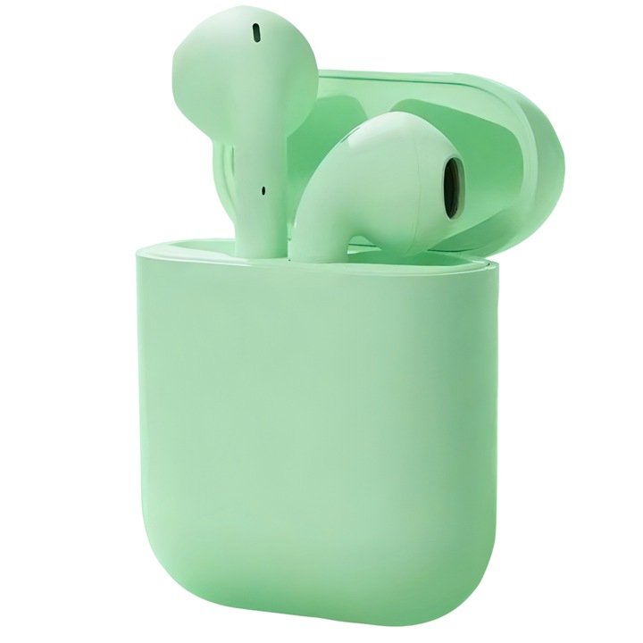 Casti wireless Macvi® Freepods i18, Bluetooth 5.0, Touch Control, HiFi Sound, verde